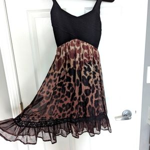 BEBE size S fit and flare cheetah cocktail dress